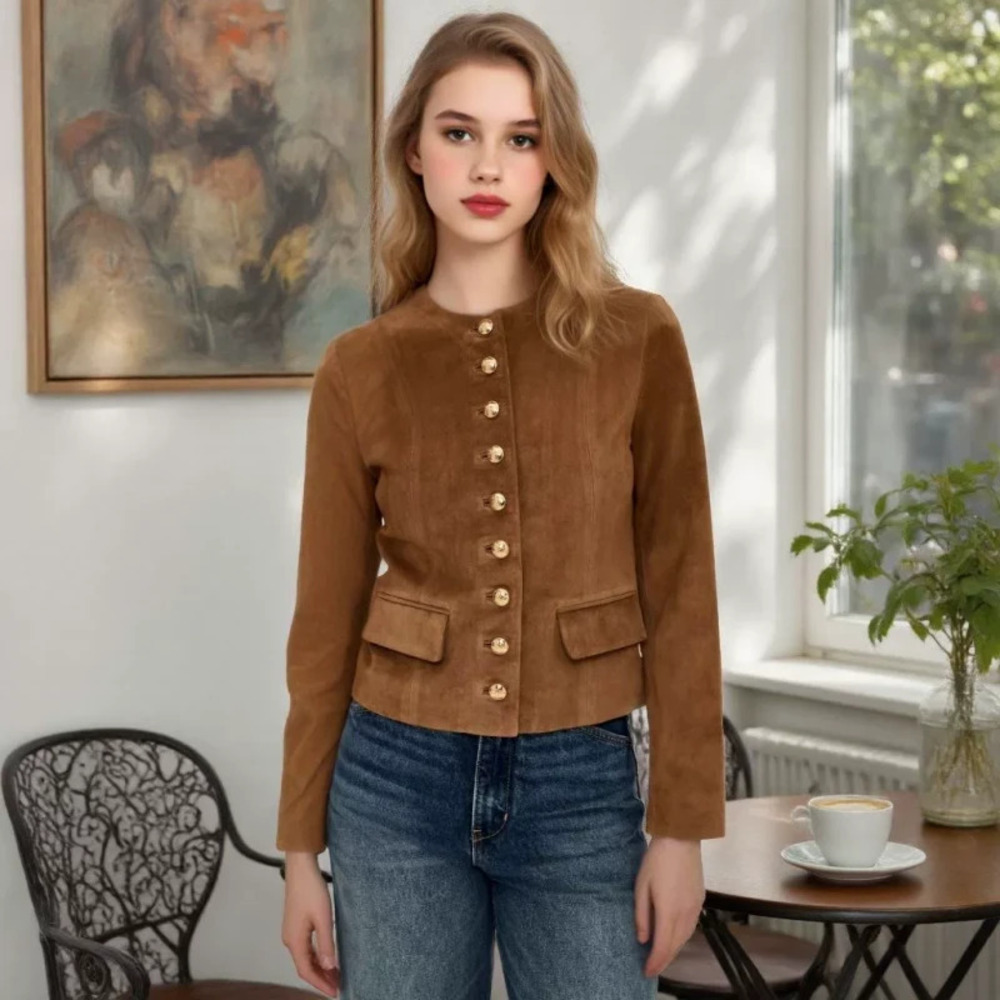 ZARA Single Breasted Short Suede Jacket for Women